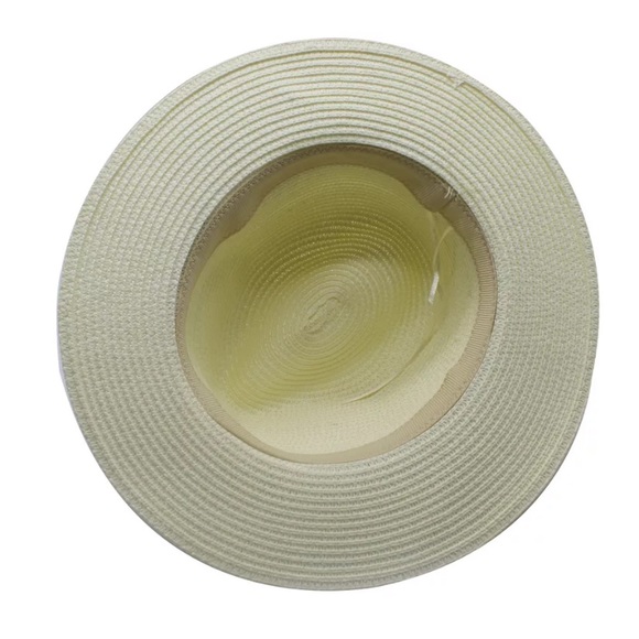 Khaki Woven Straw Beach Sun Fedora Hat - Picture 5 of 5